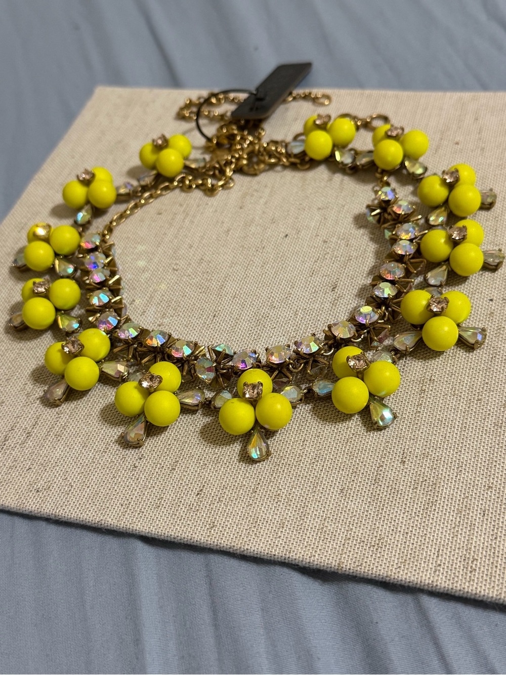 J.Crew RARE Yellow Floral Bib Statement Necklace AB Aurora Crystal Rhineston Y2K - Picture 3 of 14